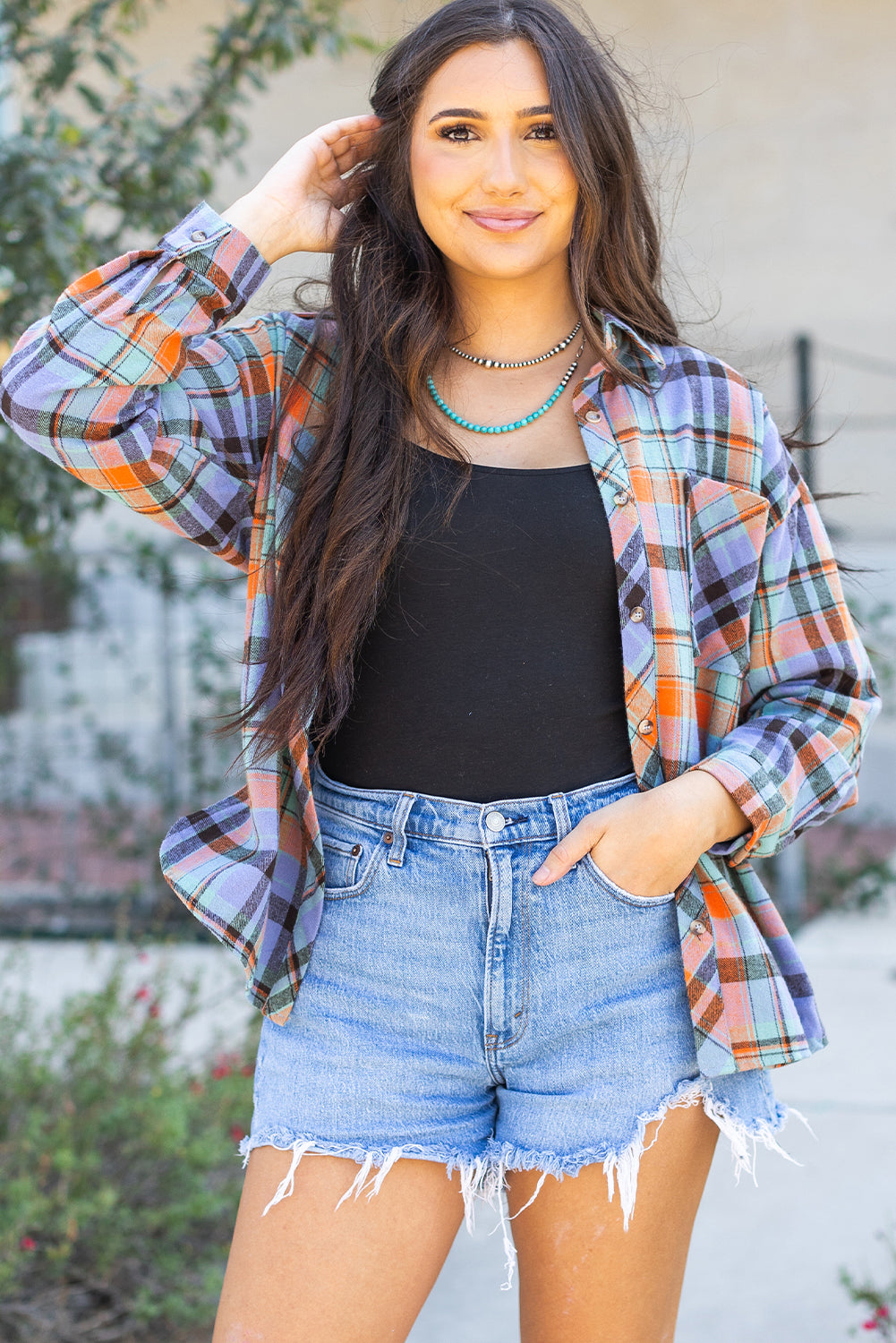 Red Plaid Print Loose Vintage Shirt eAura