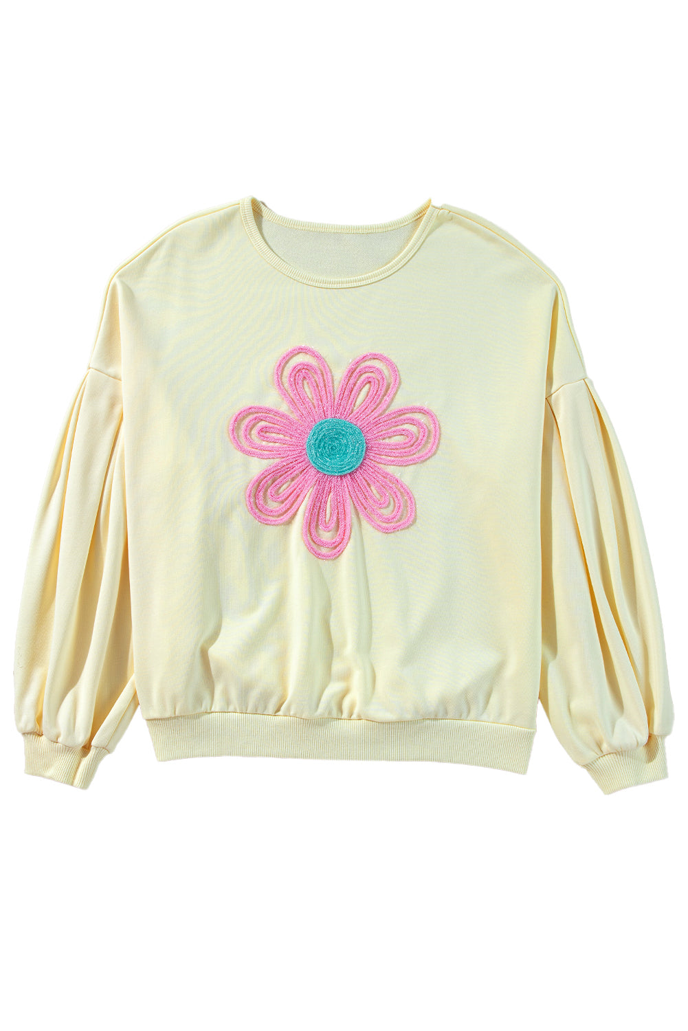 Tinsel Flower Dropped Puff Sleeve Sweatshirt