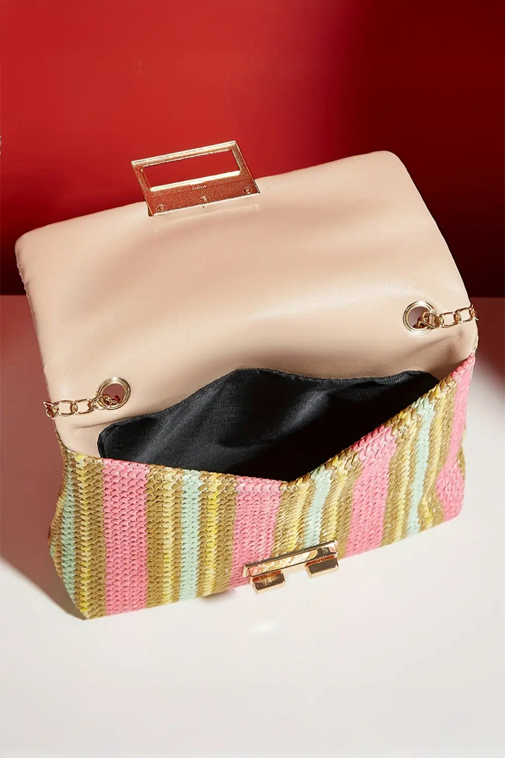 Stripe Woven Flap Chain Strap Shoulder Bag