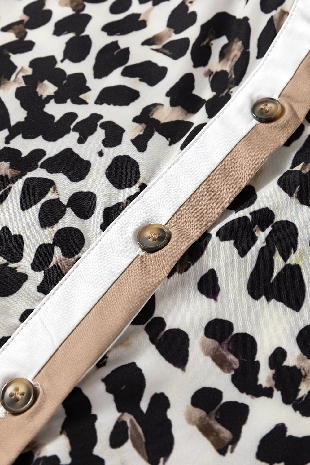 Button Striped Collar Leopard Print Long Sleeve Flared Dress - eAura