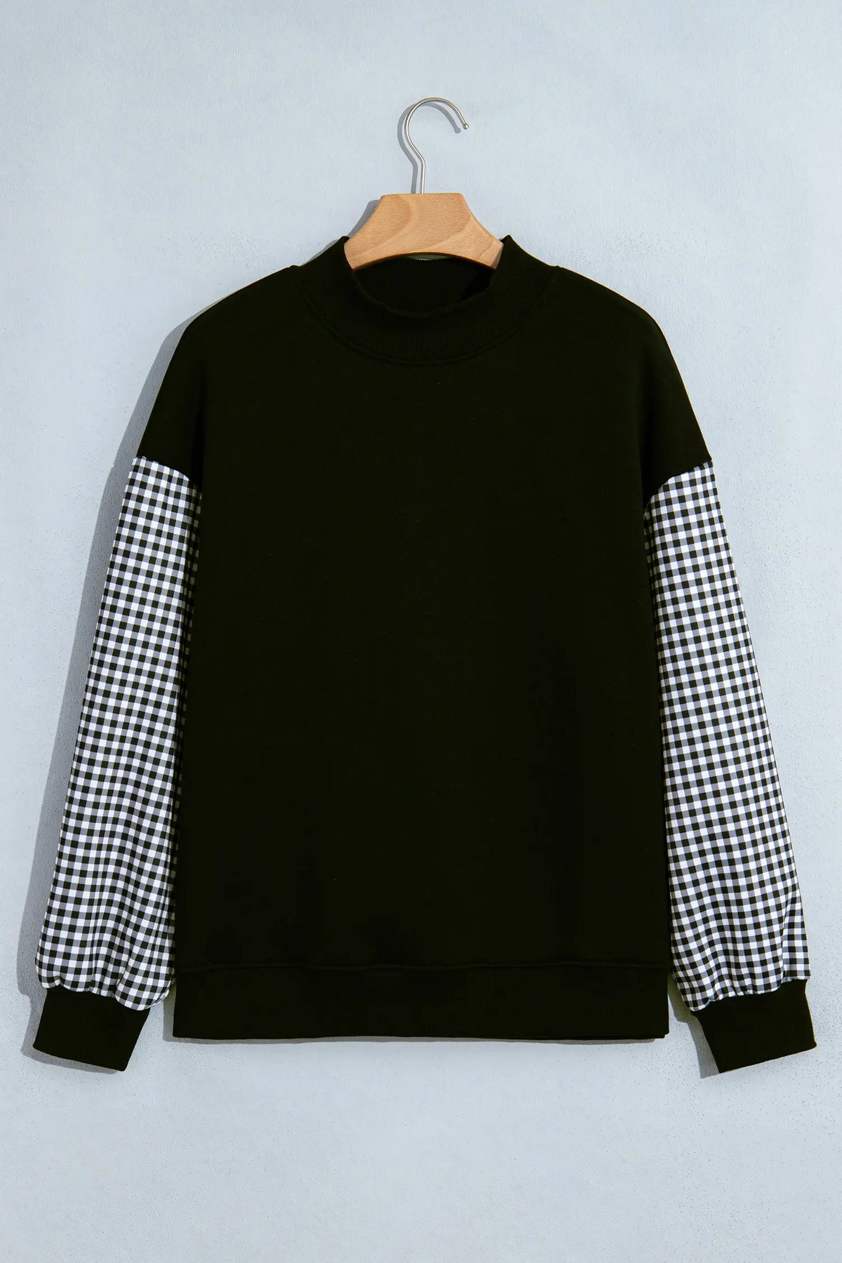 Plaid Sleeve Colourblock Loose Tunic Sweatshirt – Fiery Red