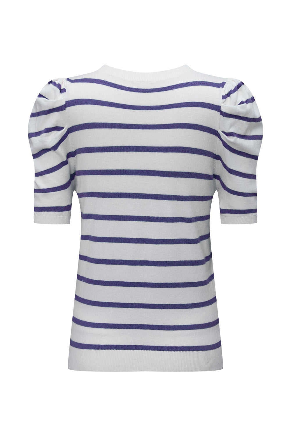Ribbed Trim Round Neck Bubble Sleeve Knitted Top eAura
