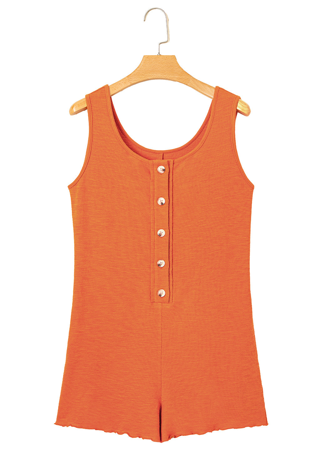 Grapefruit Orange U Neck Button Front Sleeveless Romper eAura