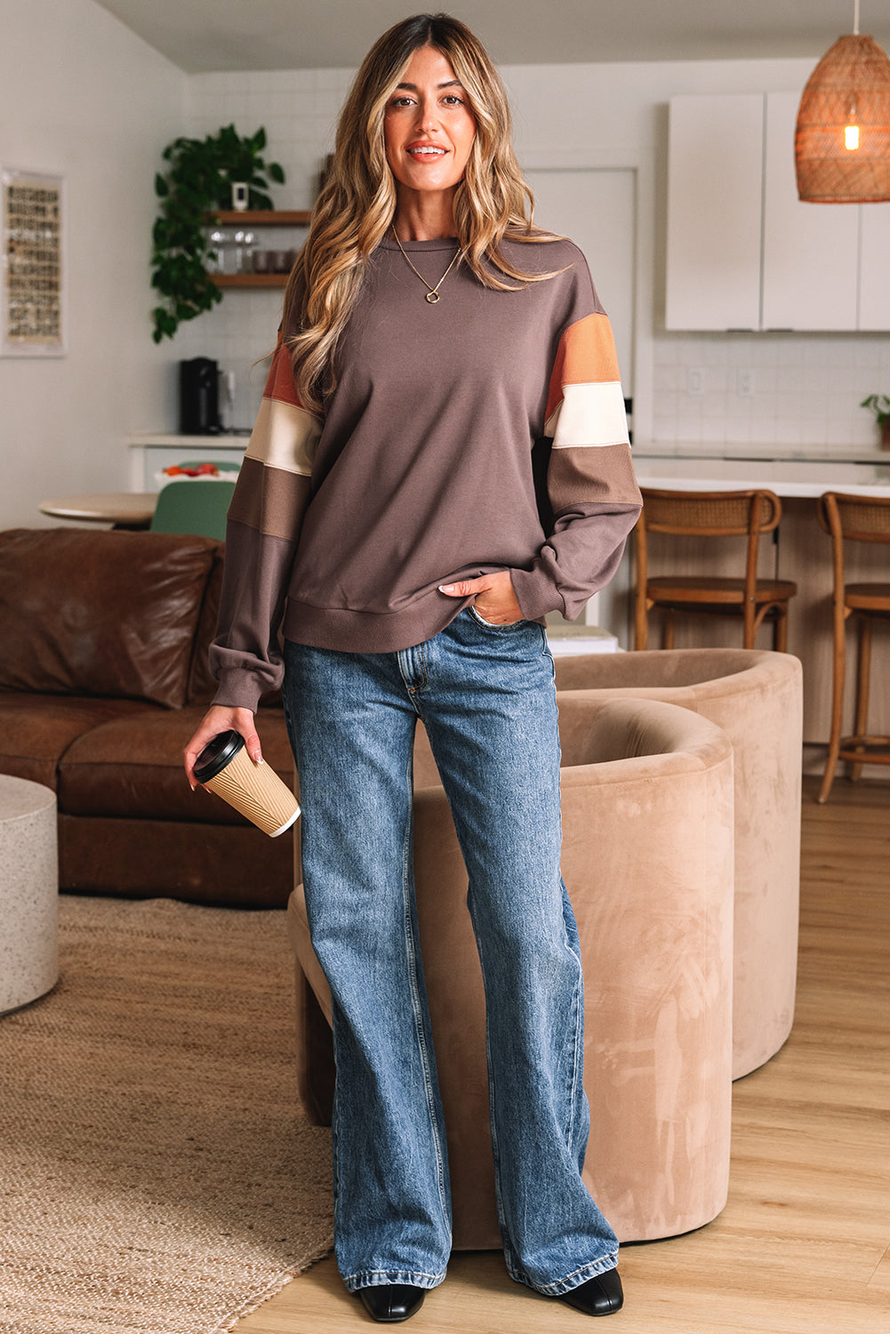 Drop Shoulder Pullover Casual Sweatshirt - eAura