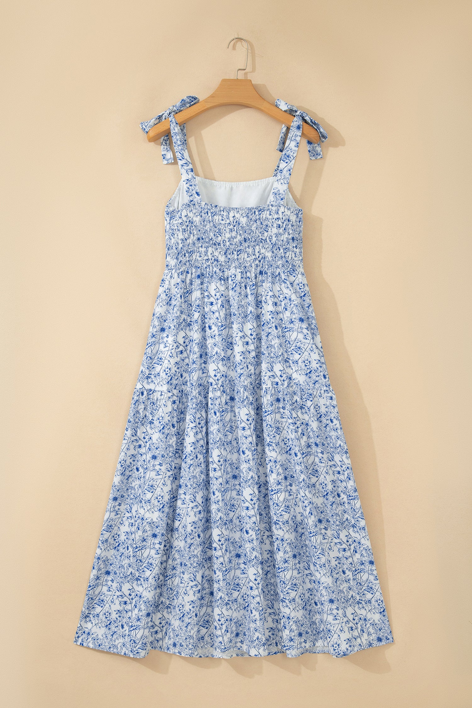 Sky Blue Floral Print Knot Strap Maxi Dress