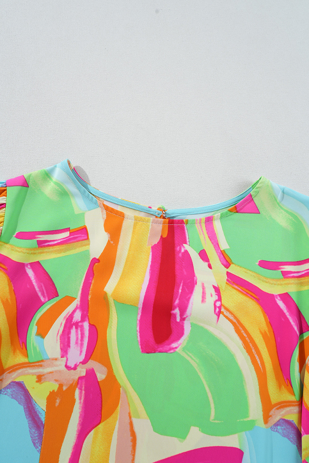 Multicolour Abstract Print Keyhole Back Pleated Half Sleeve Blouse eAura