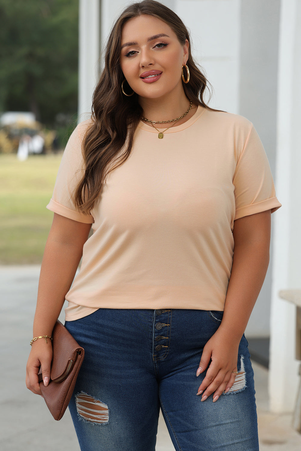 Casual Plain Crew Neck Tee T-Shirt