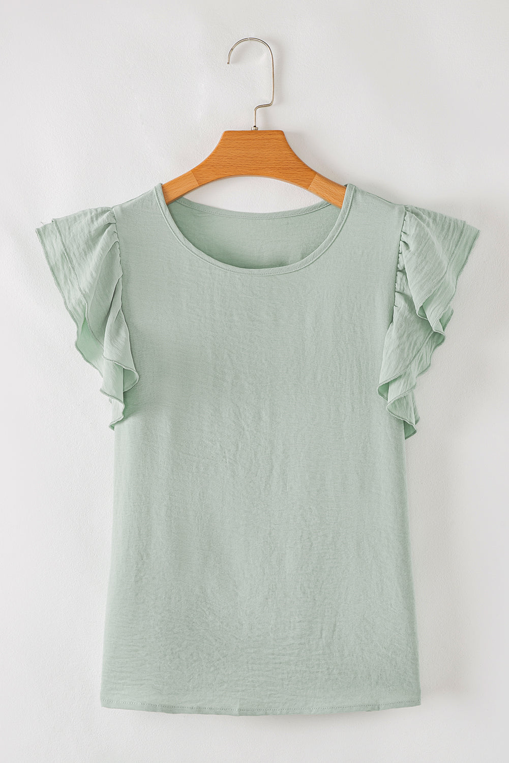 Clearly Aqua Solid Colour Ruffled Short Sleeve Casual Blouse eAura