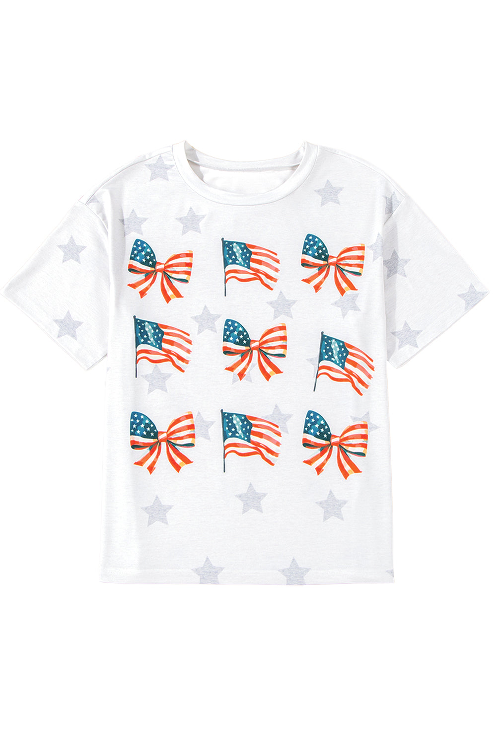 Khaki Patriotic Flag Bow Graphic Starry Round Neck T Shirt - eAura