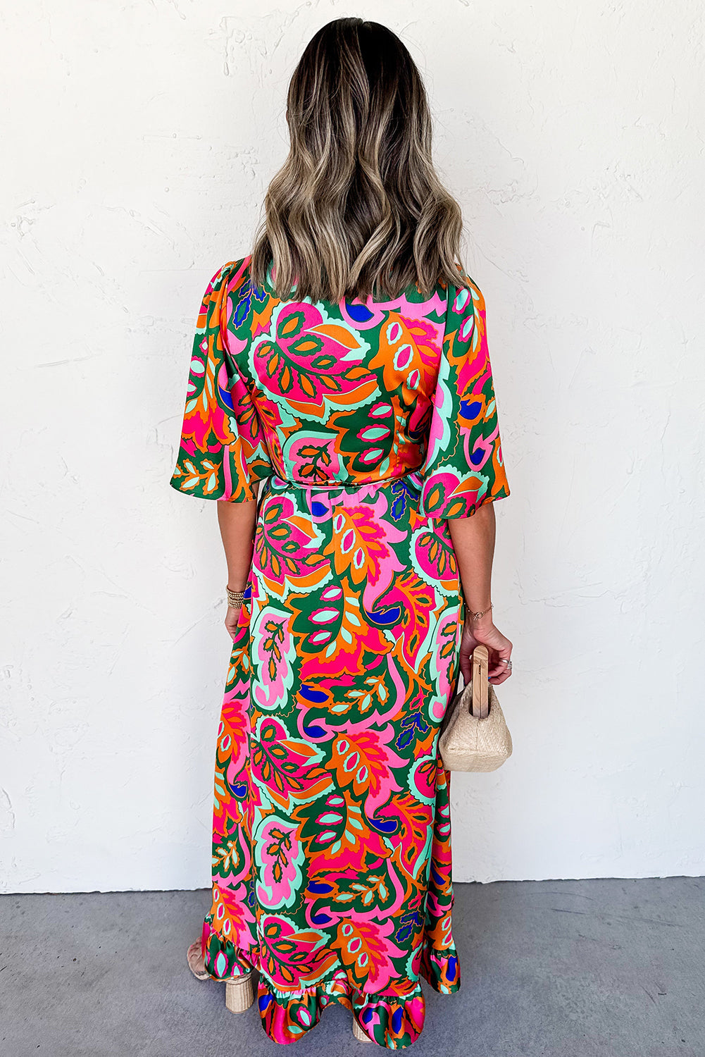 Summer Plant Print V-Neck Ruffled Maxi Dress BB Fashion Outlet