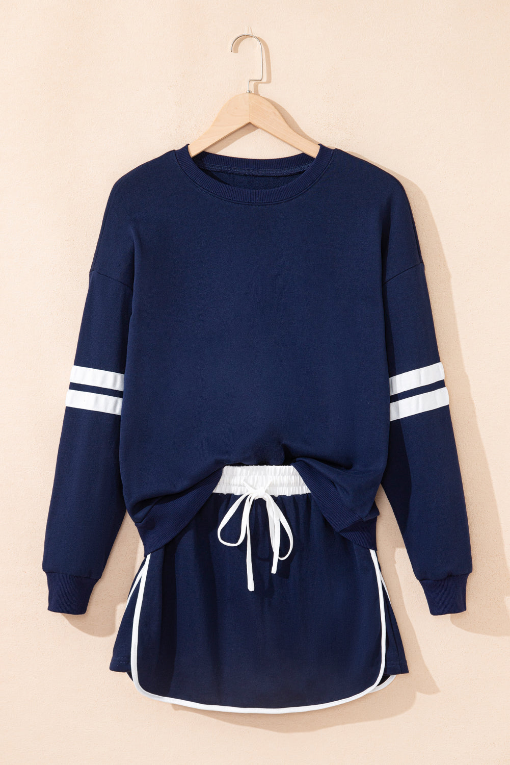 Varsity Stripe Detail Drop Shoulder Pullover Mini Skort Co-ord Set - eAura