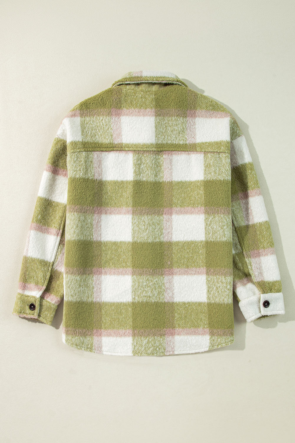 Sage Green Plaid Print Buttoned Flap Pockets Baggy Shacket Beagle Boutique Fashion Outlet