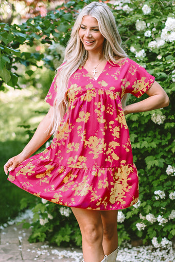 Rose Floral Print Batwing Sleeve Smock Dress eAura