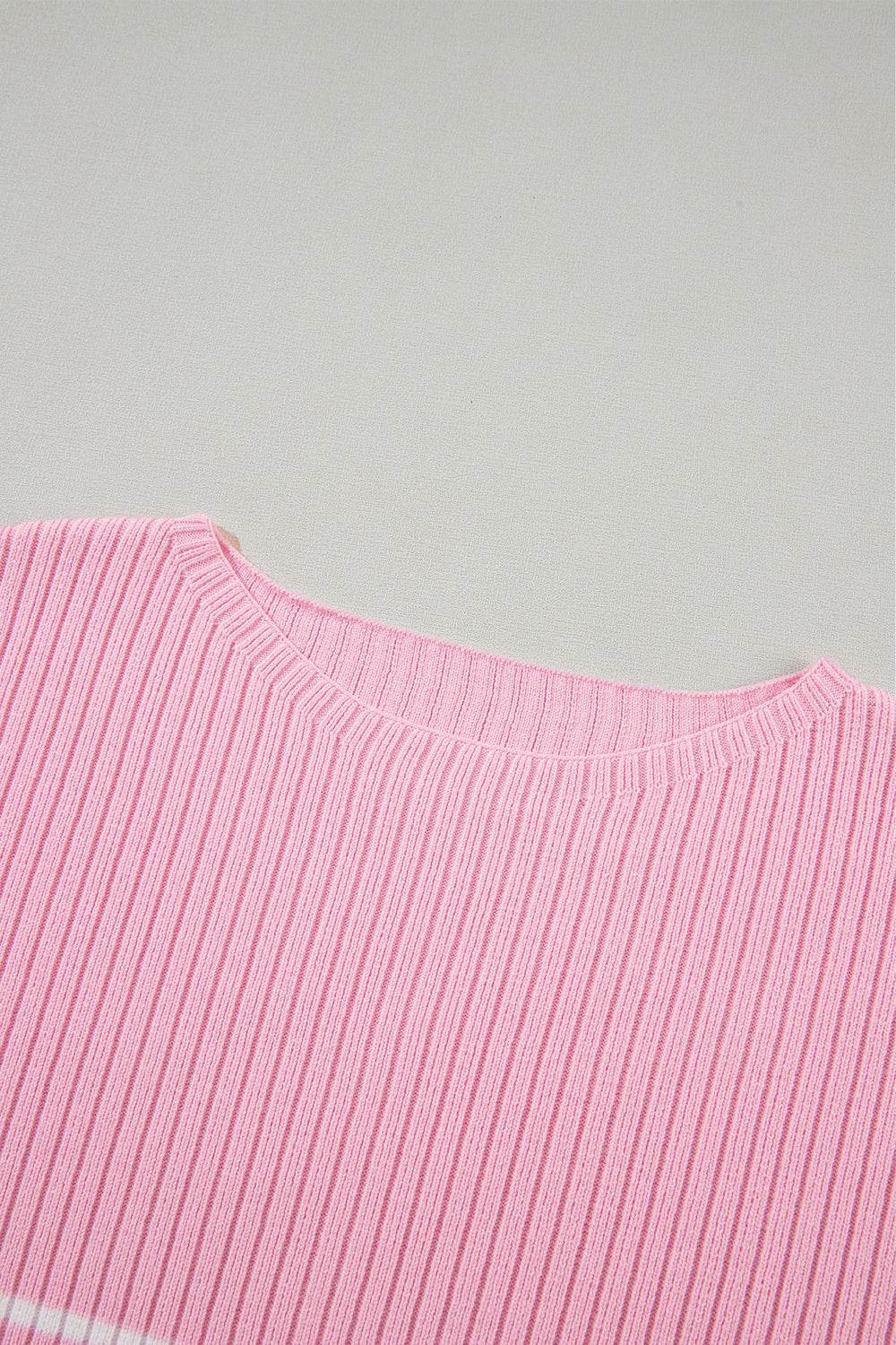 Pink Stripe Ribbed Loose Plus T Shirt BB Fashion Outlet