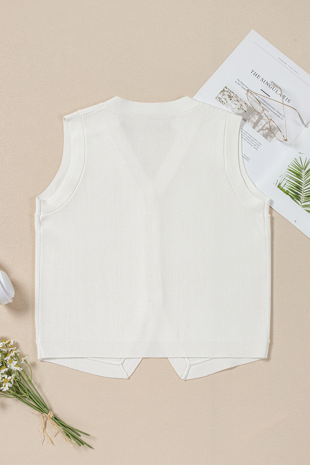 White V Neck Buttoned Sweater Vest eAura