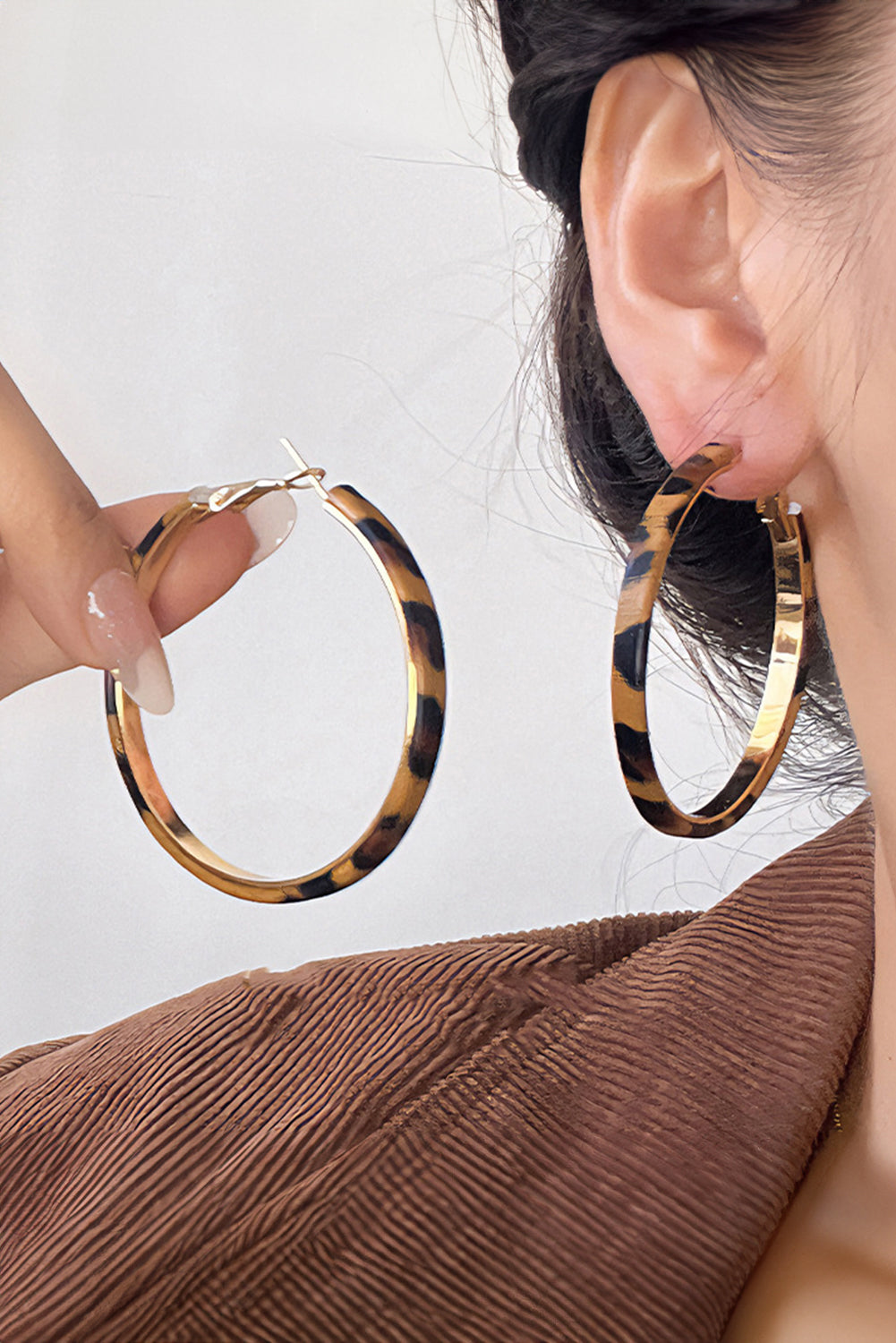 Brown Leopard Print Hoop Earrings