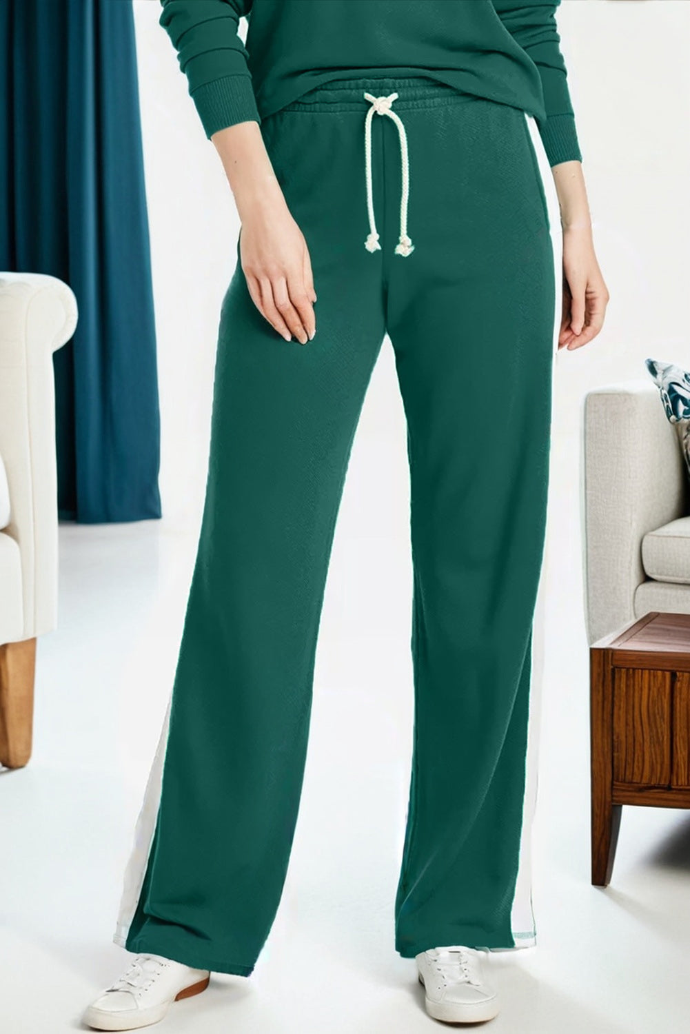 Pullover Top Varsity Stripe Detail & Loose Drawstring Pants Set Dear-Lover Dropshipping
