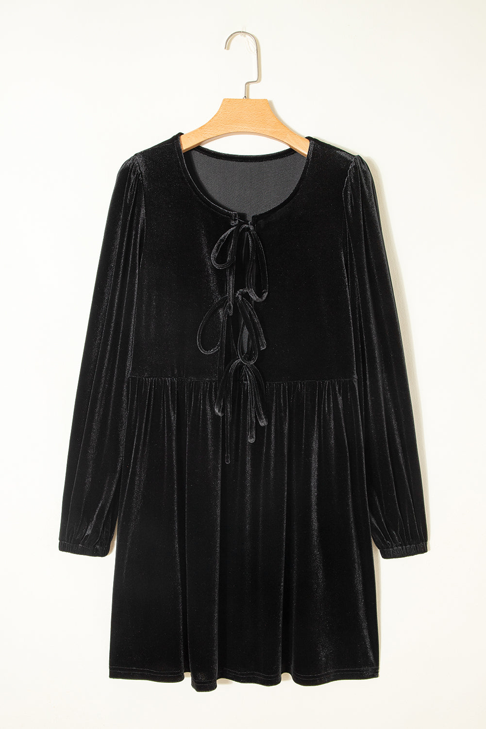 Front Tie Velvet Bubble Sleeve Mini Dress - eAura
