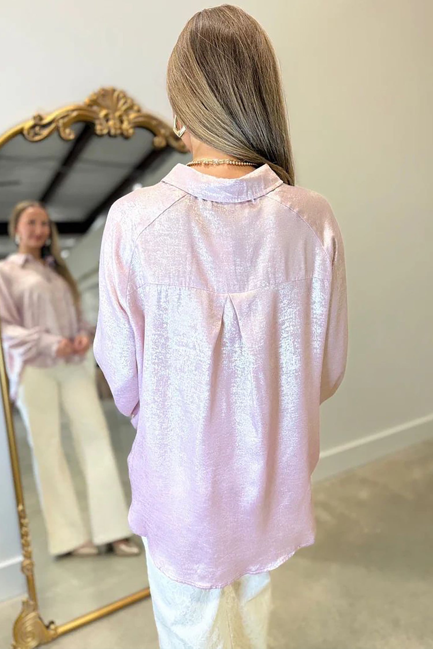 Long Sleeve Button Front Ruffle Cuffs Back Paneling Shirt – Delicacy
