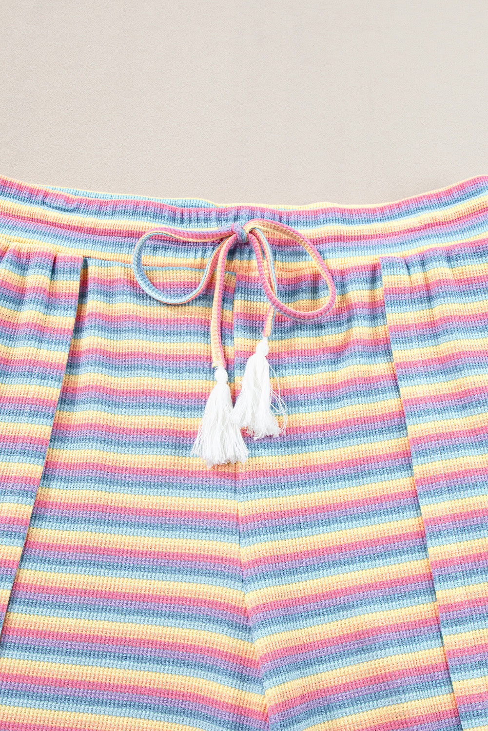 Pink Stripe Rainbow Tee Tasseled String Wide Leg Trousers Co-ord eAura