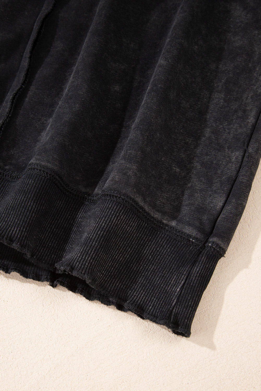 Black Solid Waffle Knit Patchwork Raglan Sleeve Sweatshirt Dear-Lover Dropshipping