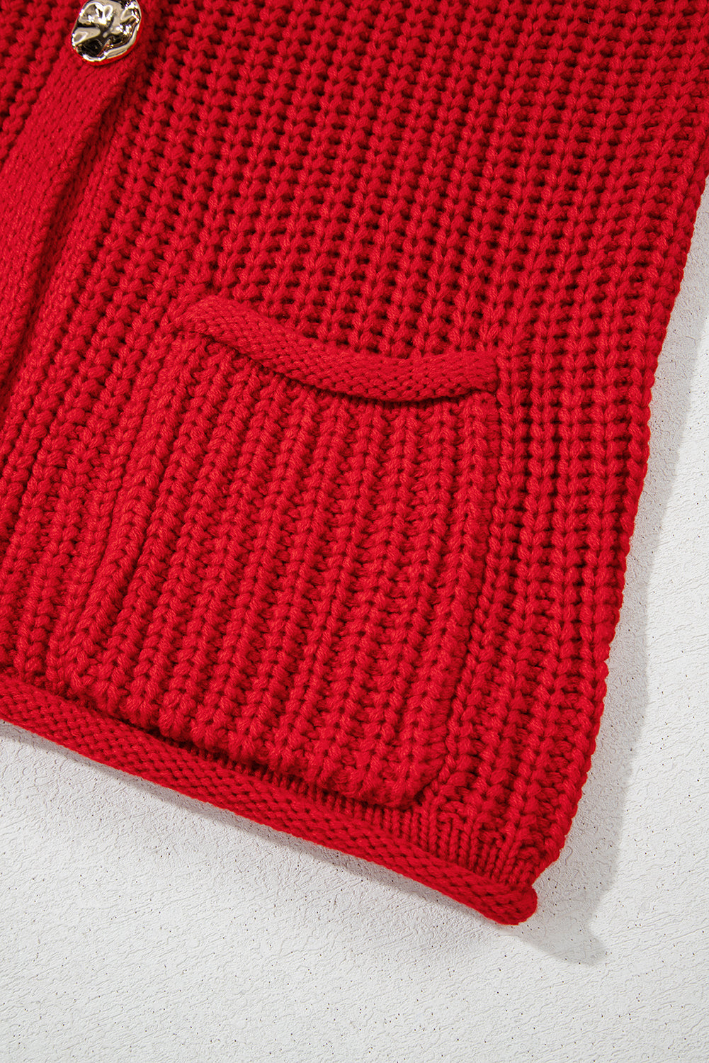 Fiery Red Solid Textured Knit Side Pockets Buttoned Sweater Vest eAura