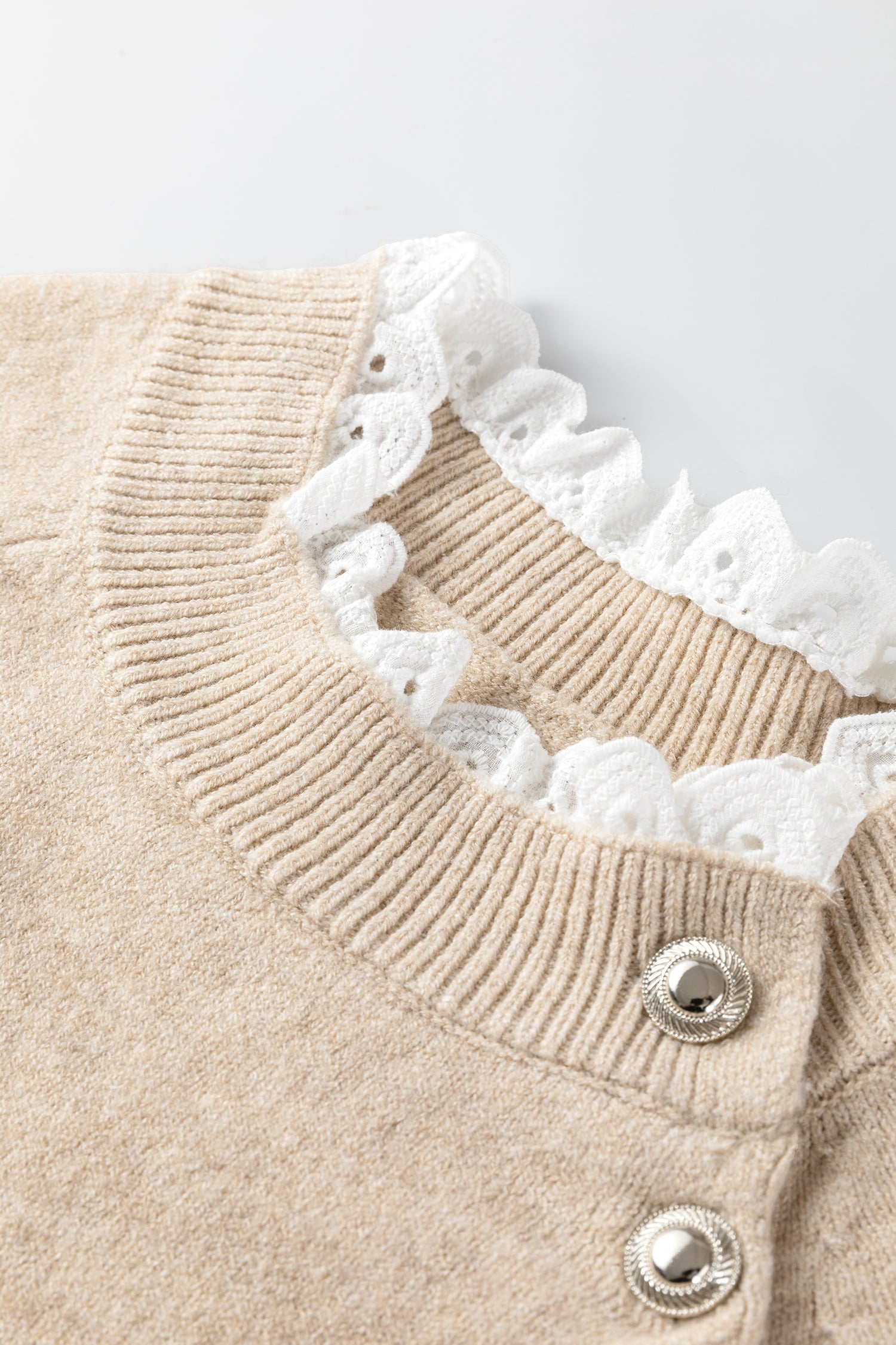 Button Lace Detail Raglan Sleeve Shift Mini Sweater Dress - Sweaters & Cardigans/Sweater Dresses