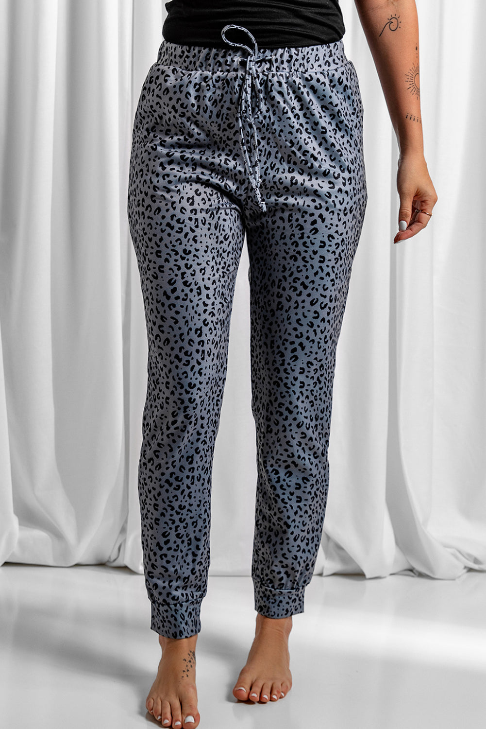 Leopard Print Elastic Waist Casual Joggers