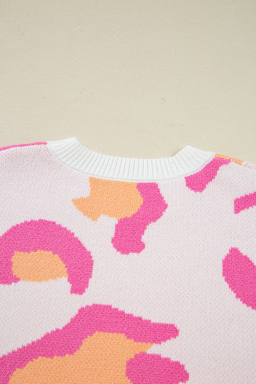 Pink Leopard Print Drop Shoulder Baggy Sweater eAura
