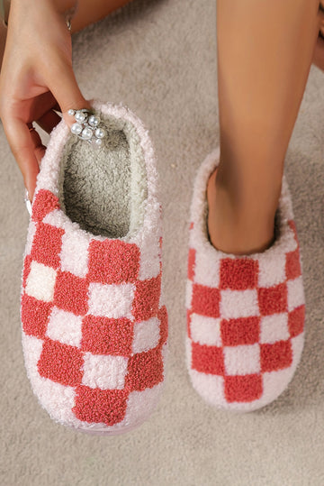 Checkered Print Fuzzy Slippers