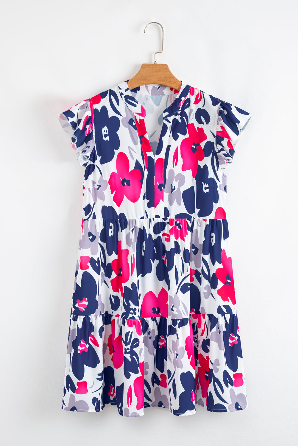 Floral Print Notched Neck Flutter Sleeve Mini Dress BB Fashion Outlet