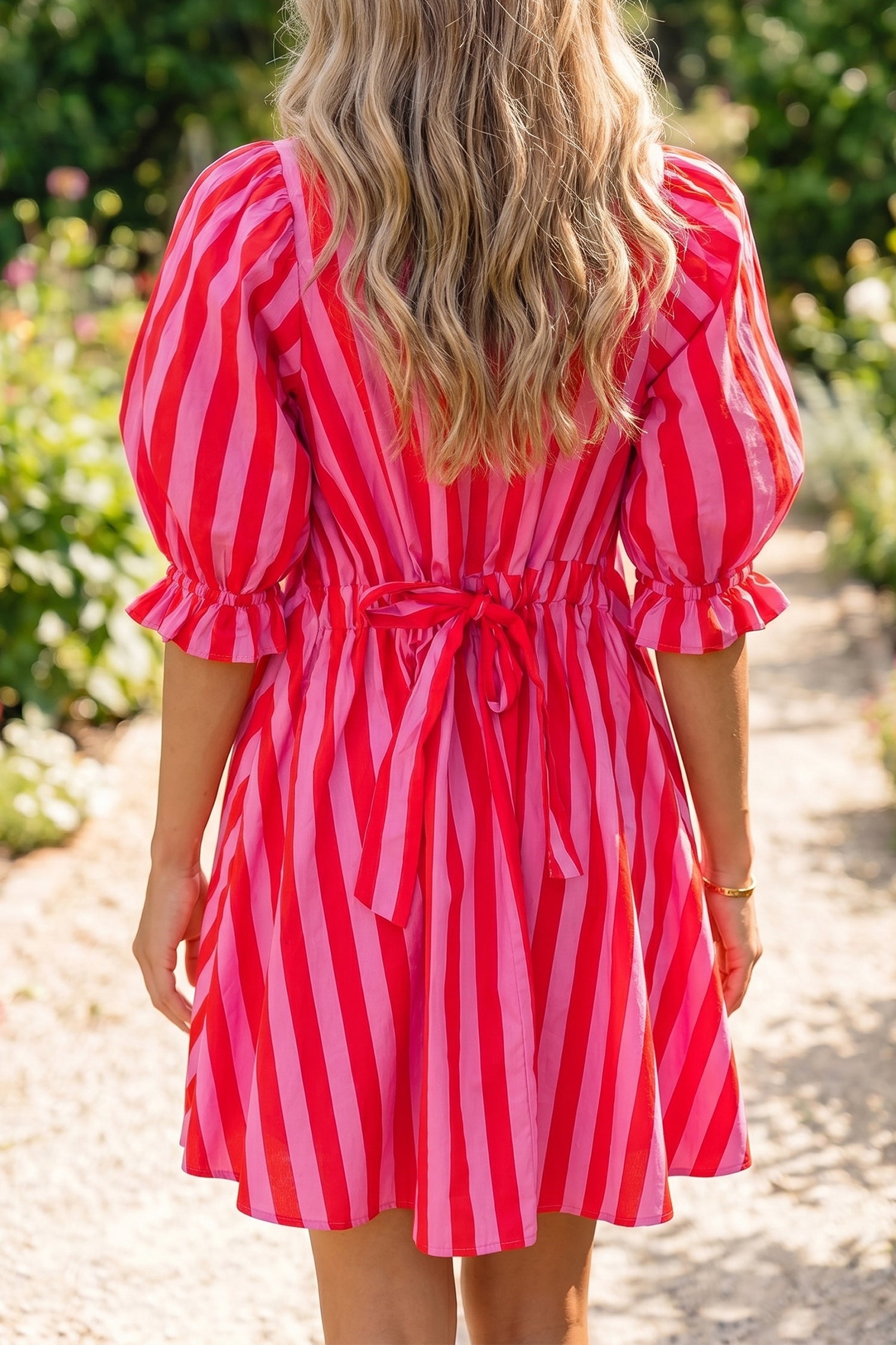 Stripe Puff Sleeve Mini Dress – Half Button