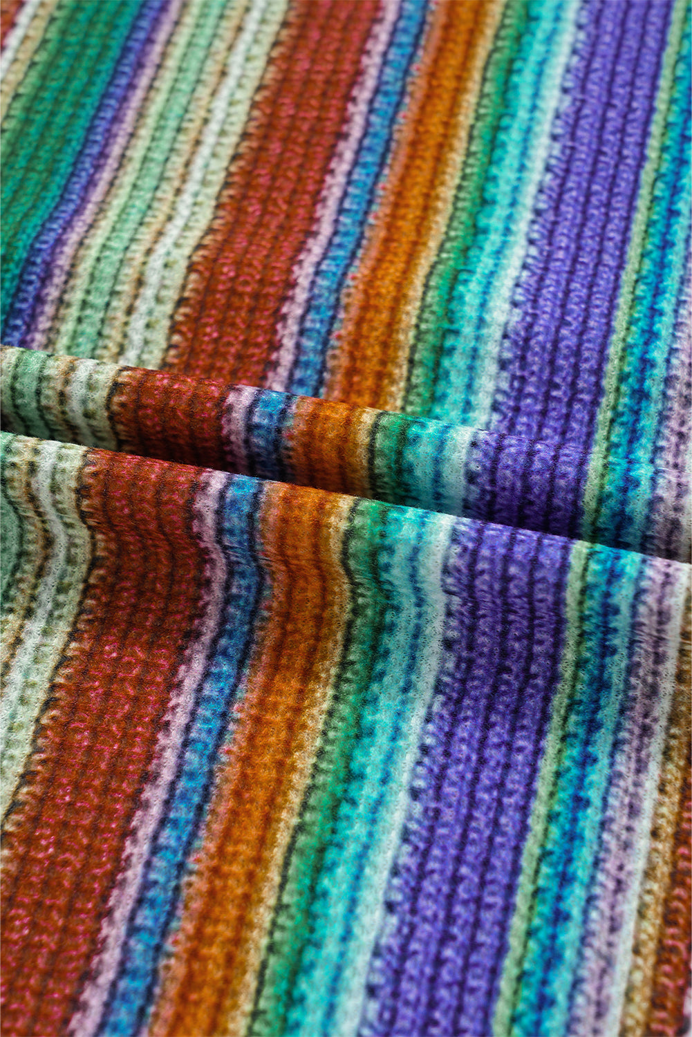 Multicolour Striped Pattern Twist Hem Short Sleeve Top eAura