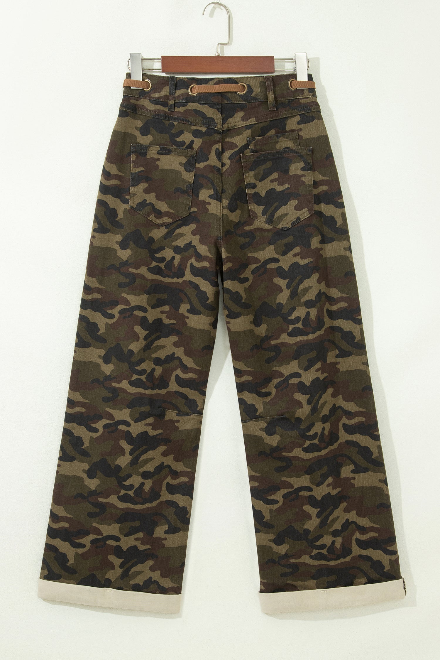 Camouflage Print Retro Grommet Tie Waist Loose Jeans – Multicolour