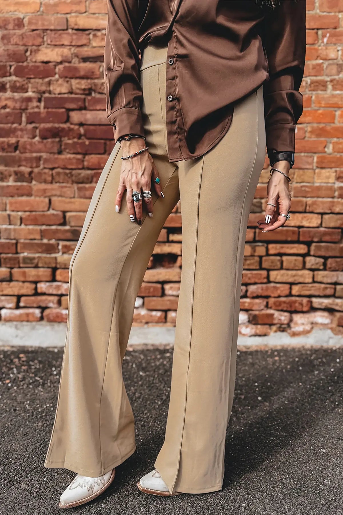 High Waist Full Length Regular Fit Pants – Parchment