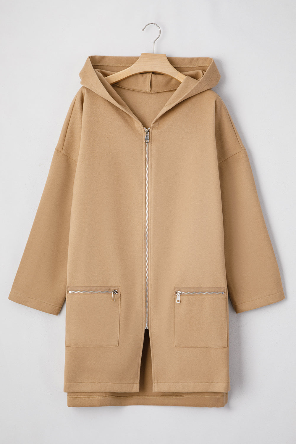 Fiery Red Solid Color Casual Zip up Hooded Coat BB Fashion Outlet