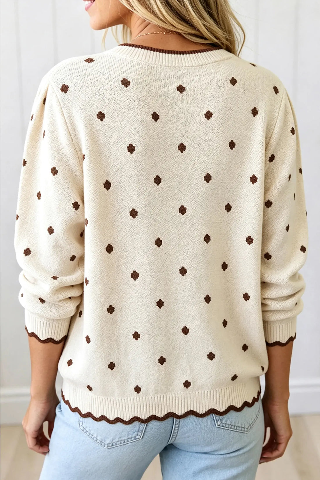 Shift Sweater Round Neck Polka Dot Long Sleeve