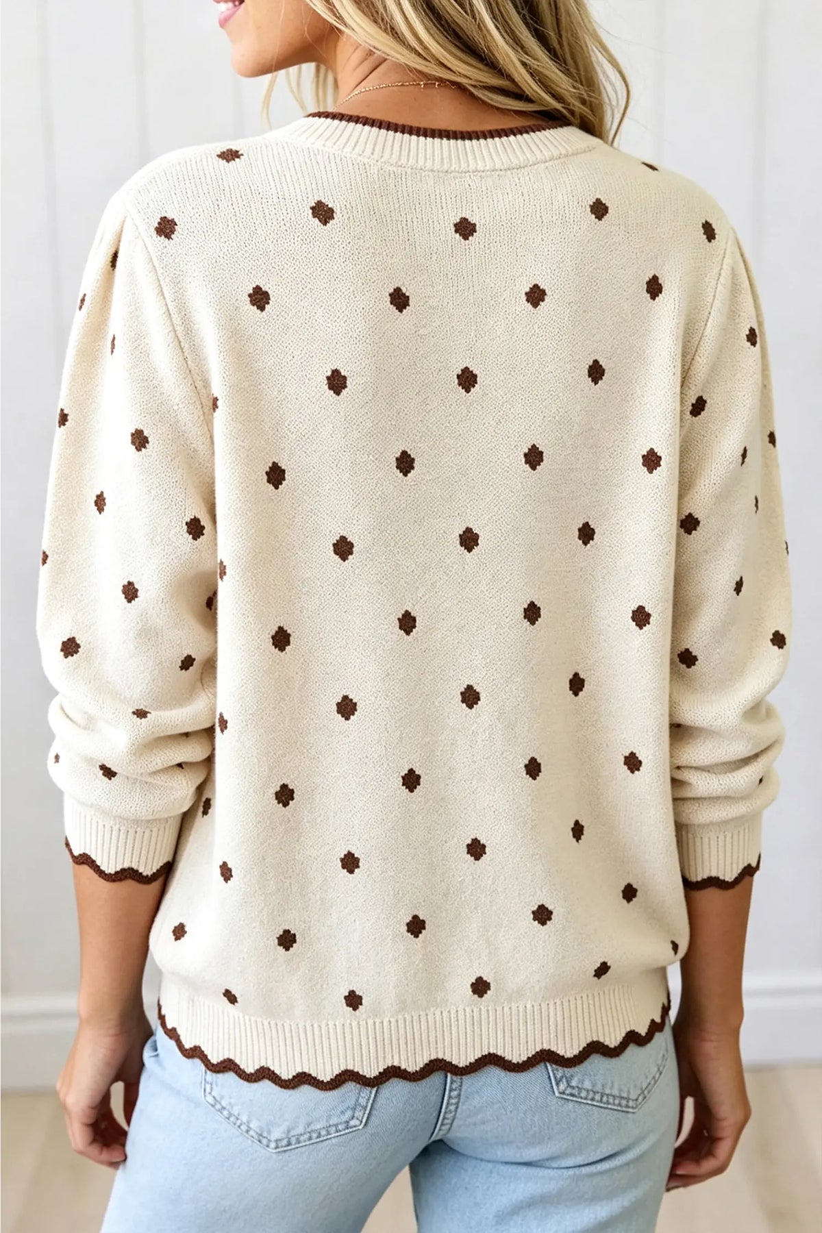 Shift Sweater Round Neck Polka Dot Long Sleeve