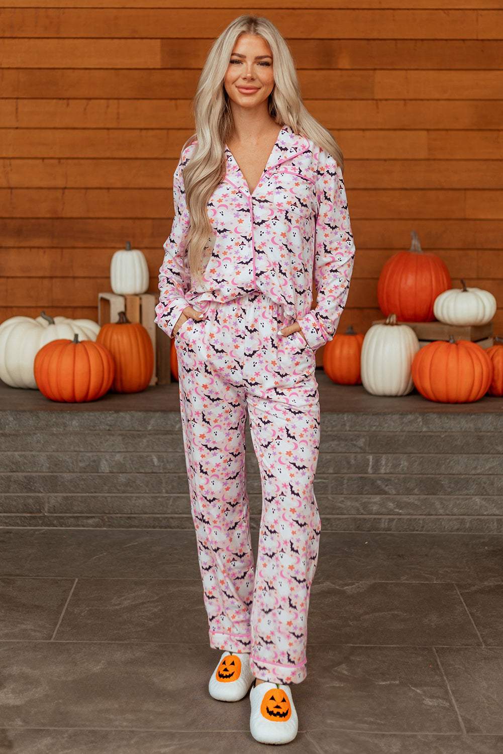 Pink Halloween Eve Haunted Honey Bat Print Pyjama Set - eAura