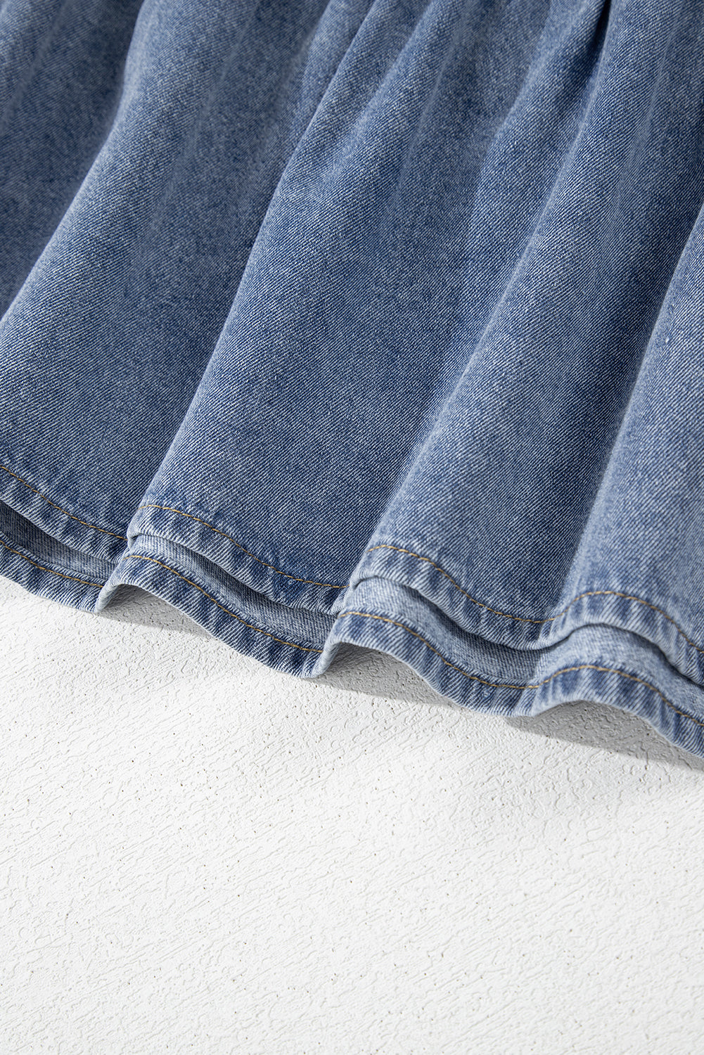 Dusk Blue Ruffled Collared Side Pockets Puff Sleeve Denim Mini Dress eAura