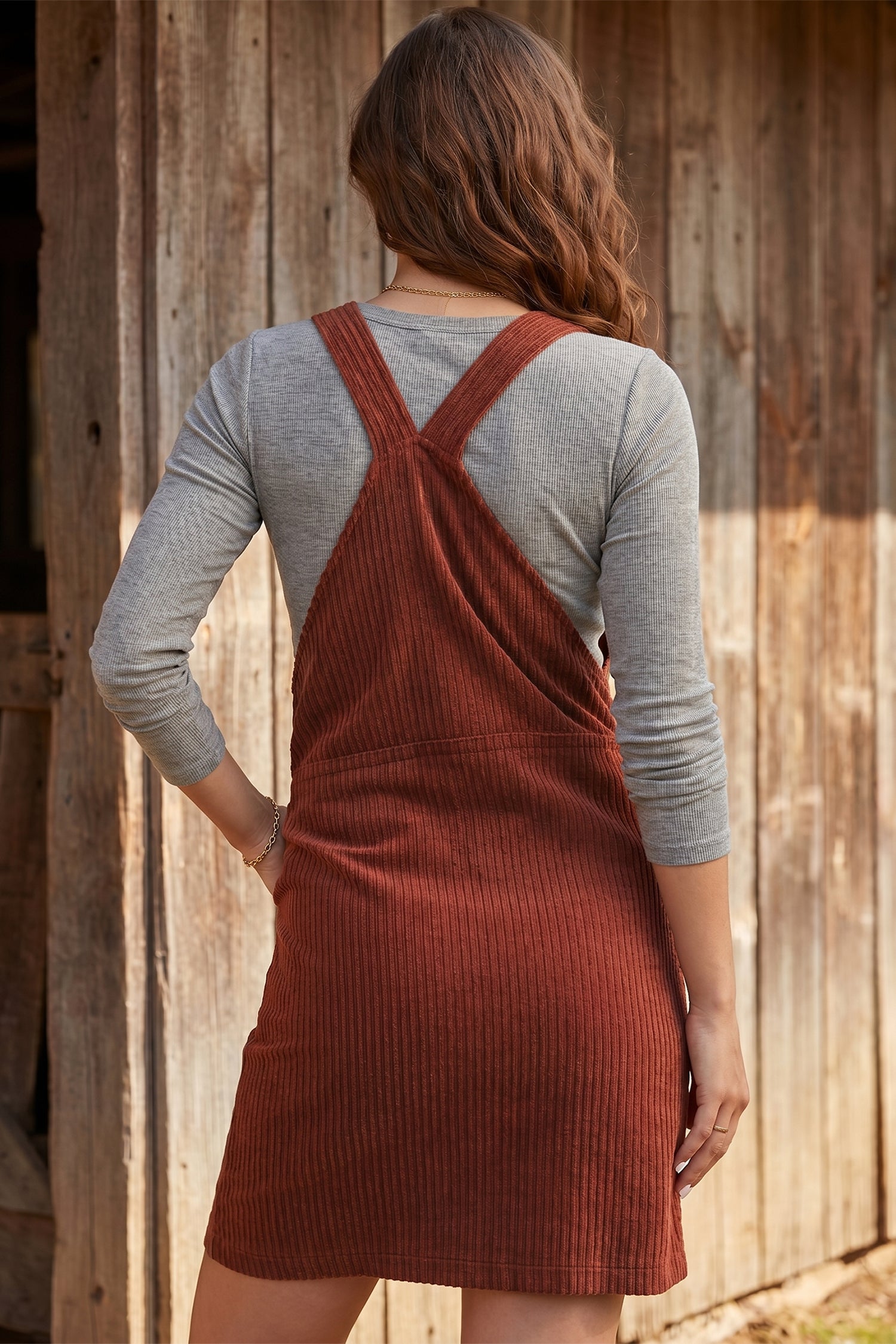 Ribbed Corduroy Zip-Up Sleeveless Pocket Sheath Dress – Clay