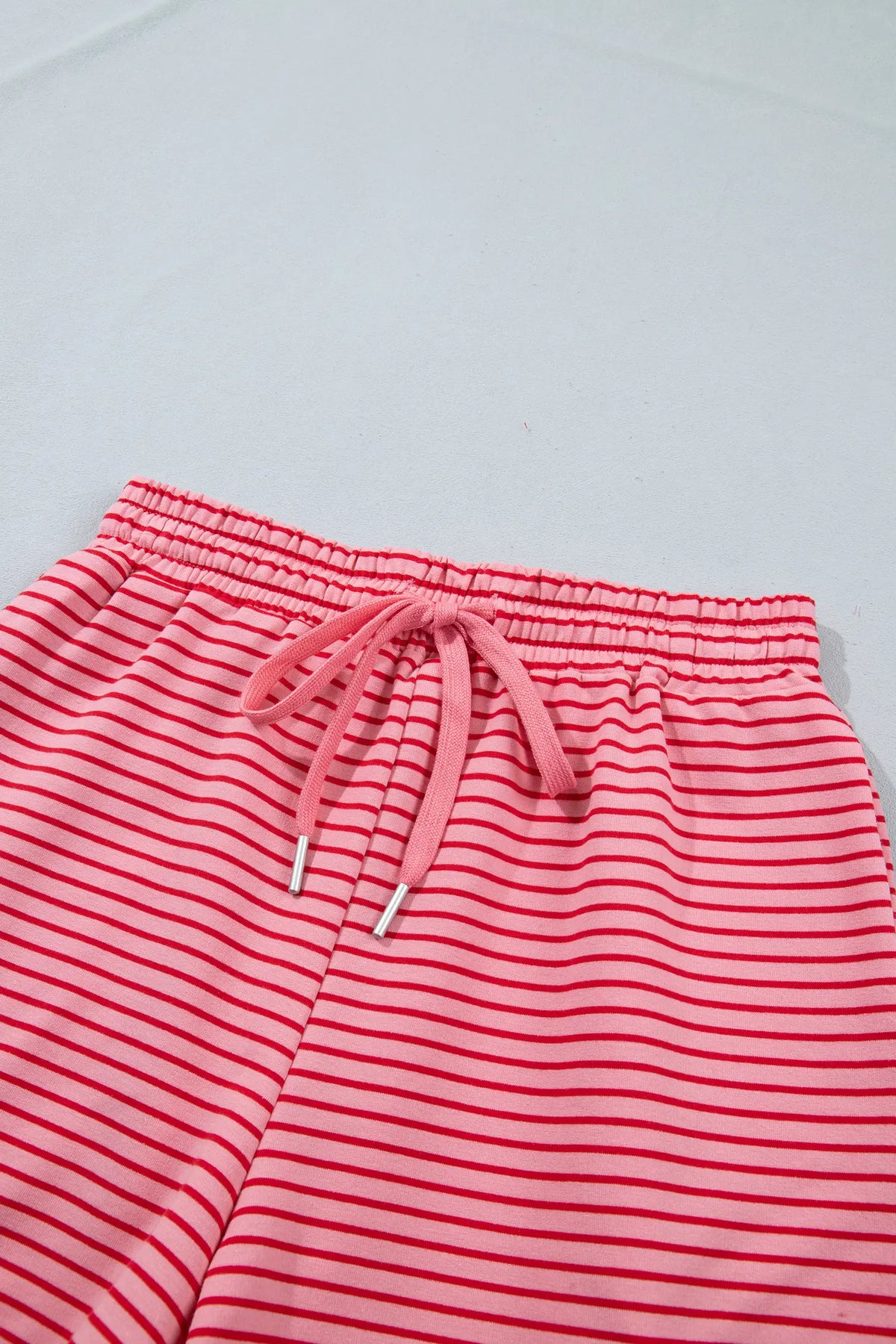 Ribbed Patchwork Mock Neck Baggy Pullover Matching Shorts Set – Blue Stripe