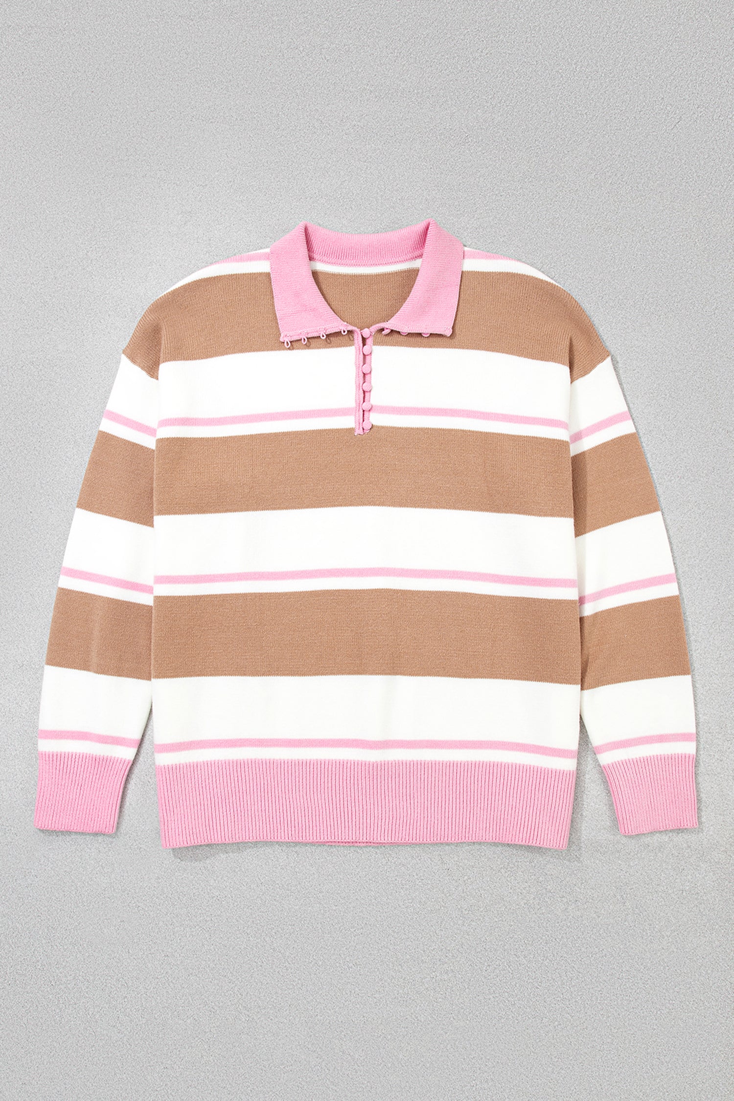 Striped Colorblock V Neck Long Sleeve Tunic Sweater – Pink Stripe