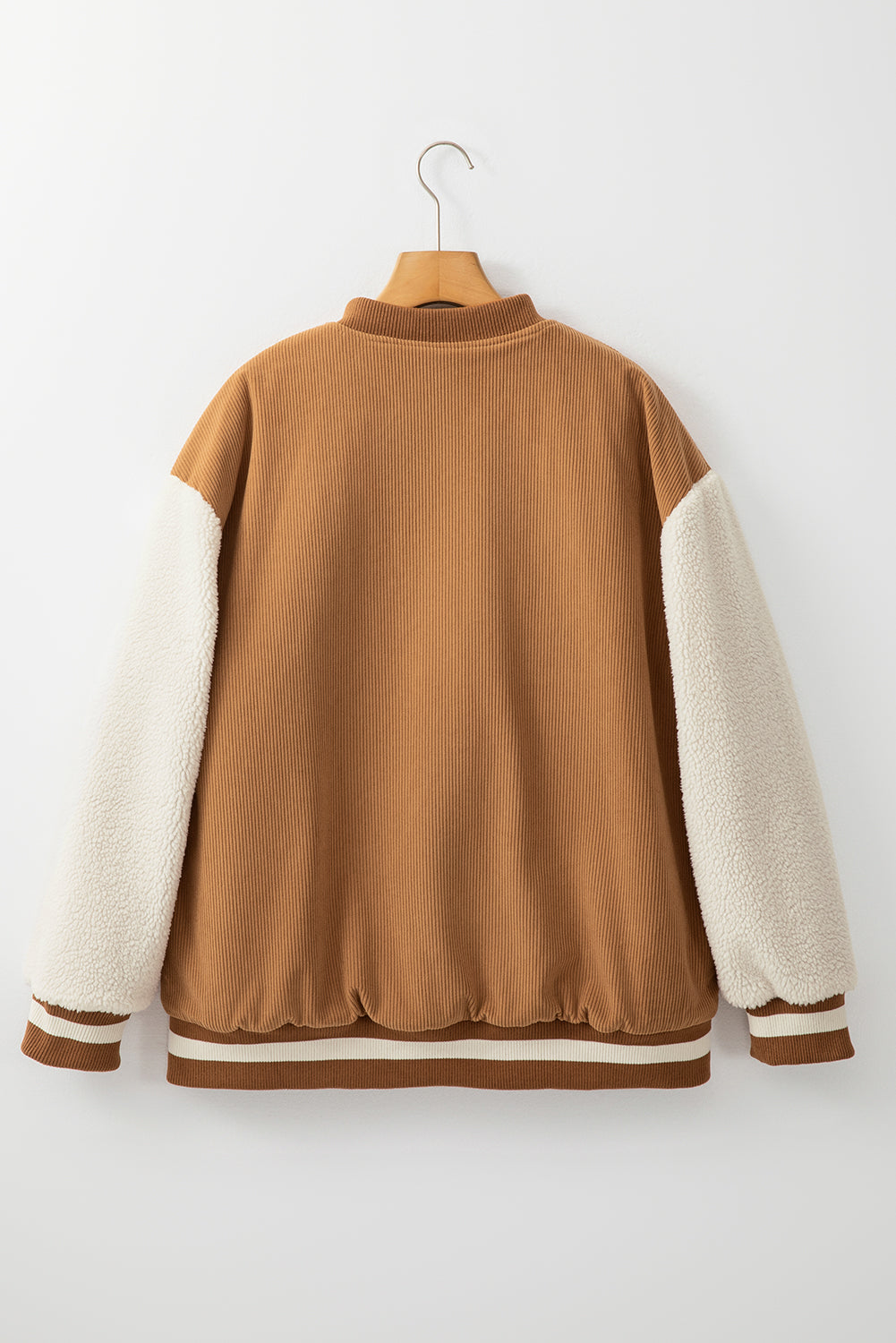Buckskin Corduroy Fleece Patchwork Buttoned Bomber Jacket eAura