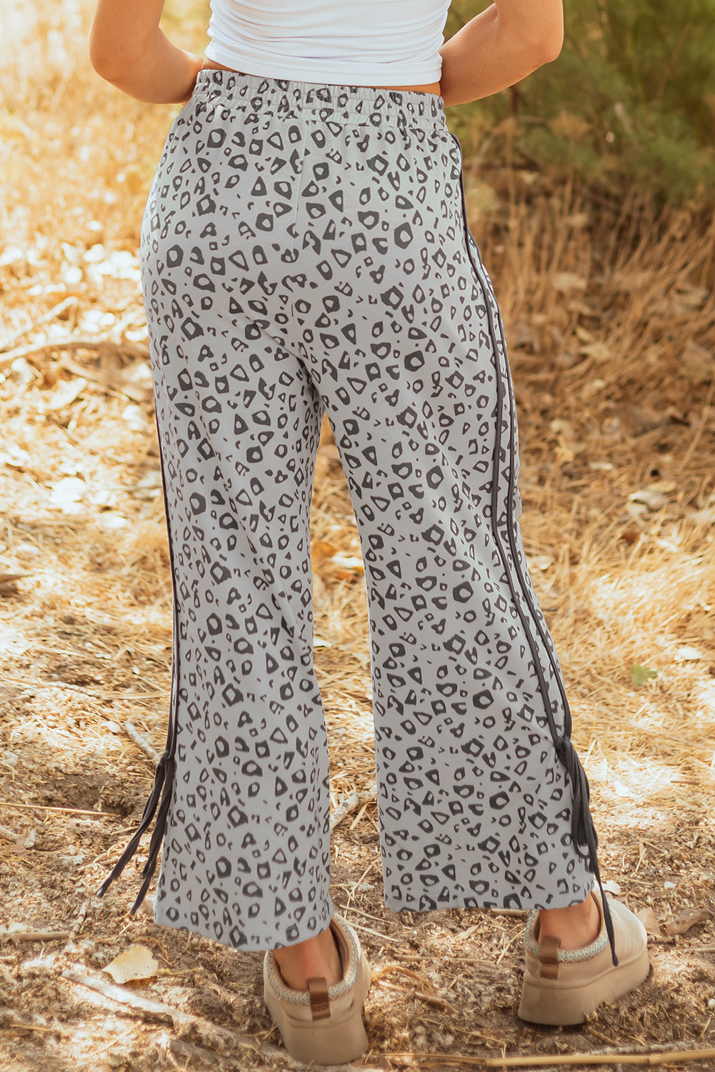 Grey Leopard High Waist Side Bow Straight Leg eAura