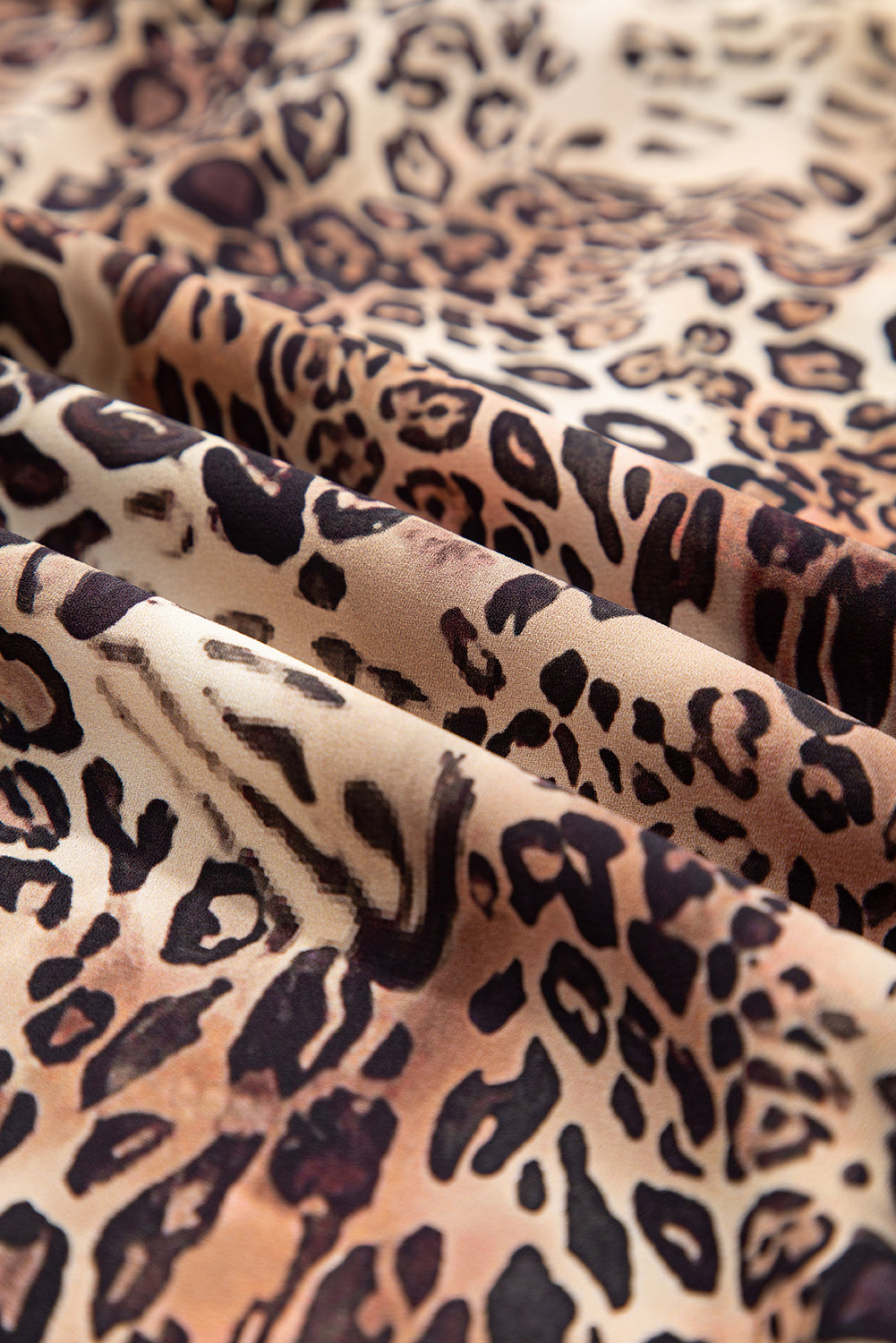 Leopard Ruffled Detail Long Sleeve Loose Mini Dress - eAura