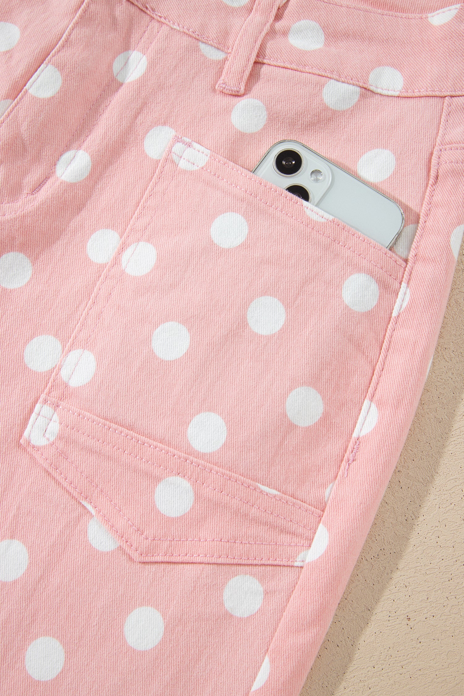 Polka Dot Casual Slim Fit Jeans – Pink