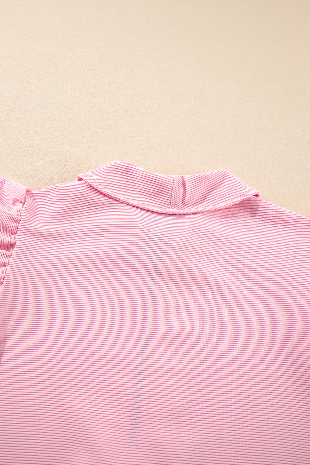 Pink Textured Ruffled Sleeve Zipped Top and Wide Leg Trousers Set eAura