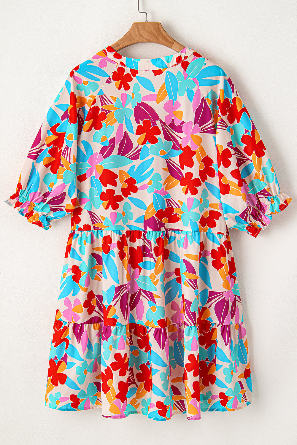 Multicolour Floral Tiered V Neck Plus Dress BB Fashion Outlet
