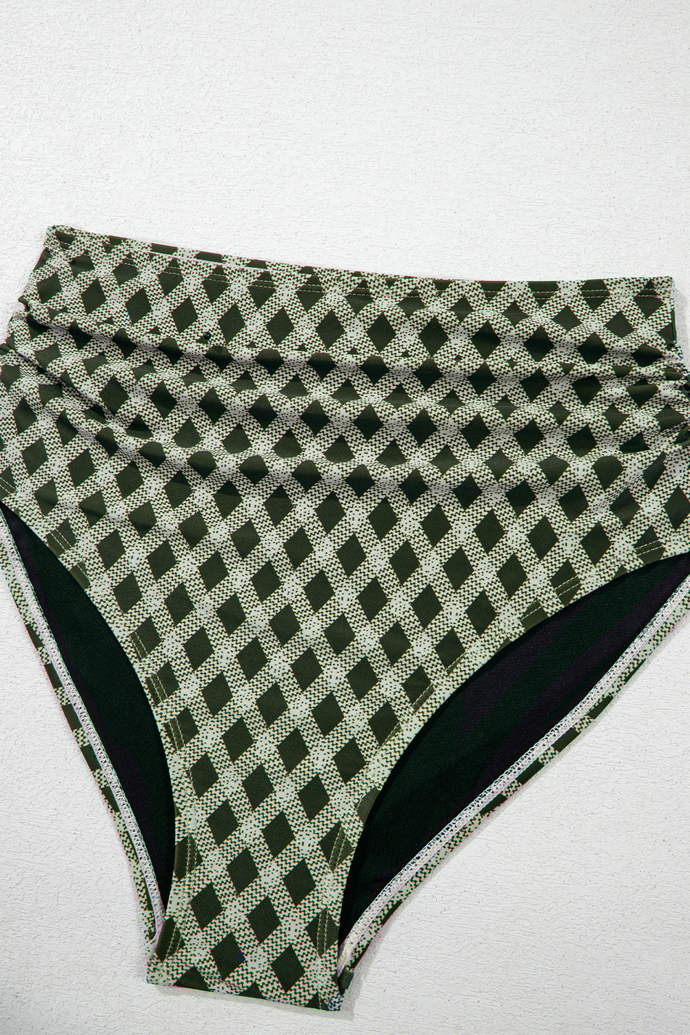 Green Dotted Mesh Plaid Patchwork High Waisted Bikini eAura